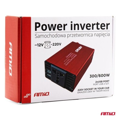 Inversor AMiO 12V a 220V 300W/600W 2xUSB PI03