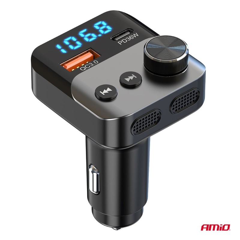 Transmisor FM 1×USB-A 1×USB-C 12V 24V