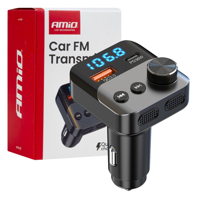 Transmisor FM 1×USB-A 1×USB-C 12V 24V