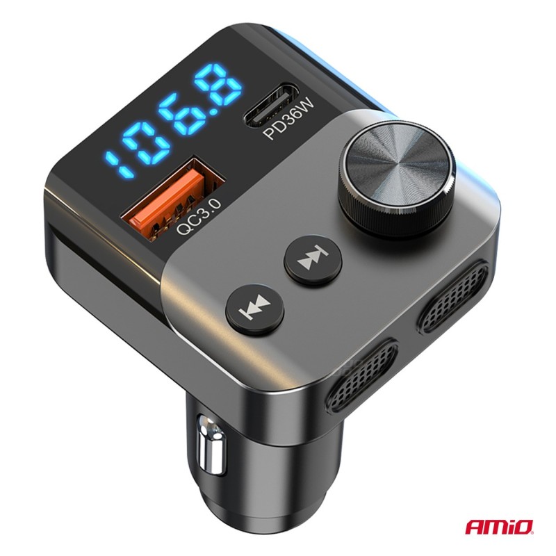 Transmisor FM 1×USB-A 1×USB-C 12V 24V
