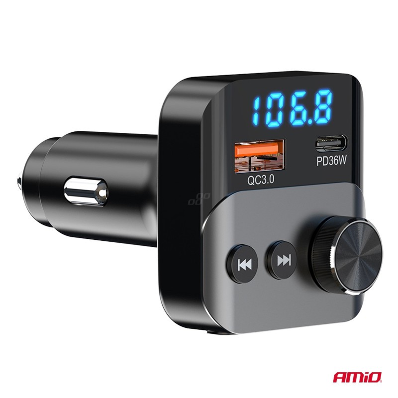 Transmisor FM 1×USB-A 1×USB-C 12V 24V