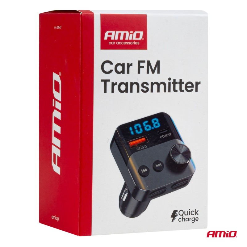 Transmisor FM 1×USB-A 1×USB-C 12V 24V