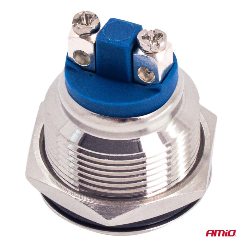 Pulsador plano de acero 19 mm, 5 A, 12/230 V
