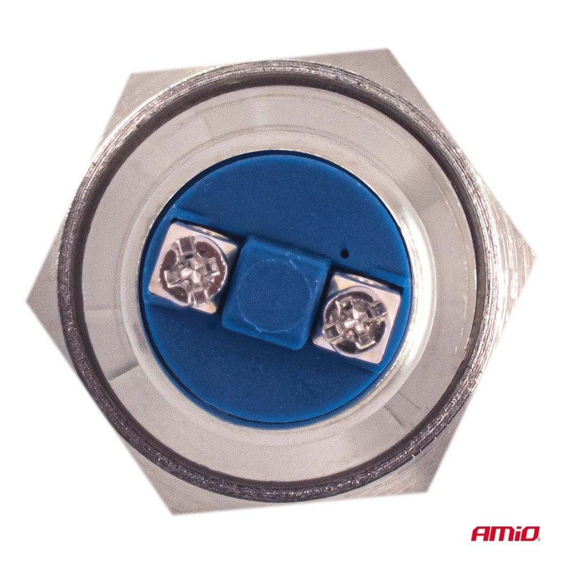 Pulsador plano de acero 19 mm, 5 A, 12/230 V