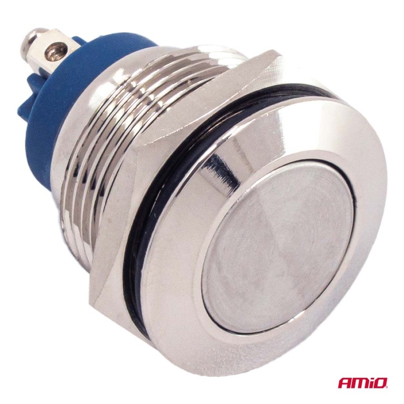 Pulsador plano de acero 19 mm, 5 A, 12/230 V