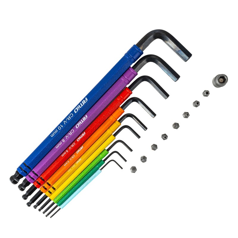 Juego 9 llaves hexagonales y puntas con adaptadores