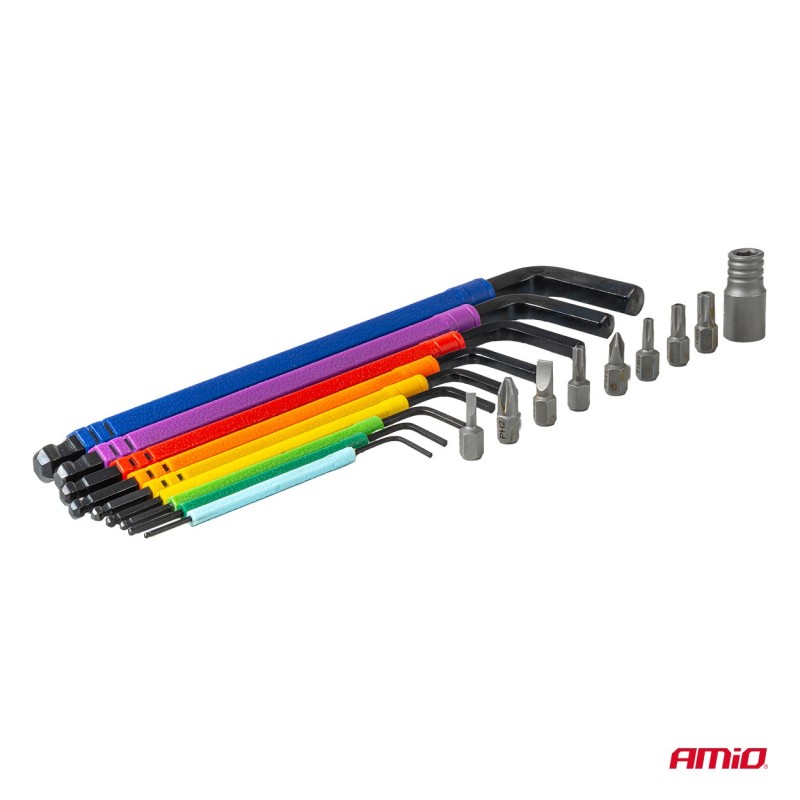 Juego 9 llaves hexagonales y puntas con adaptadores