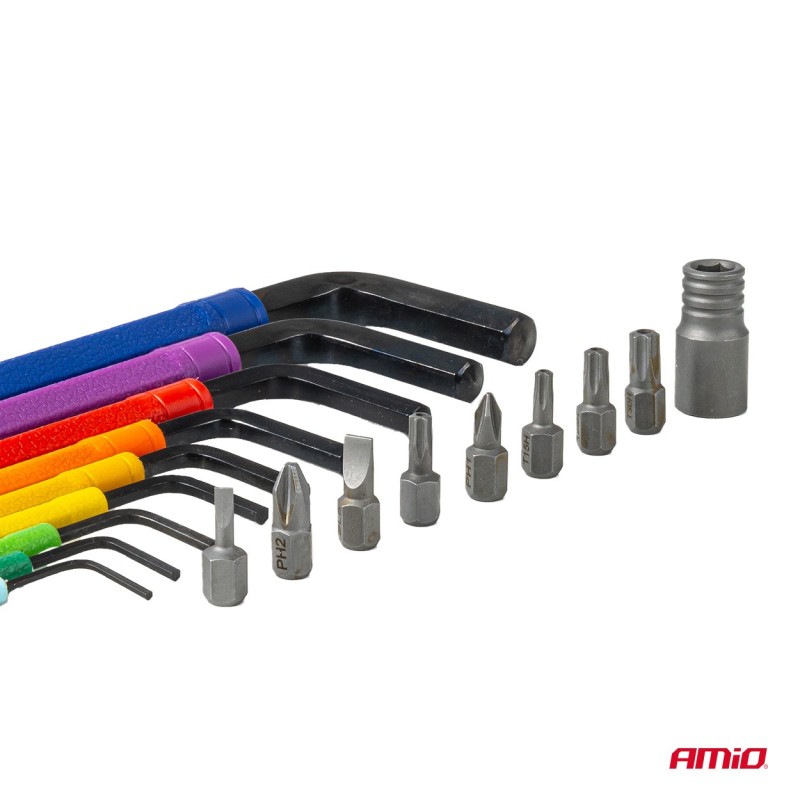 Juego 9 llaves hexagonales y puntas con adaptadores