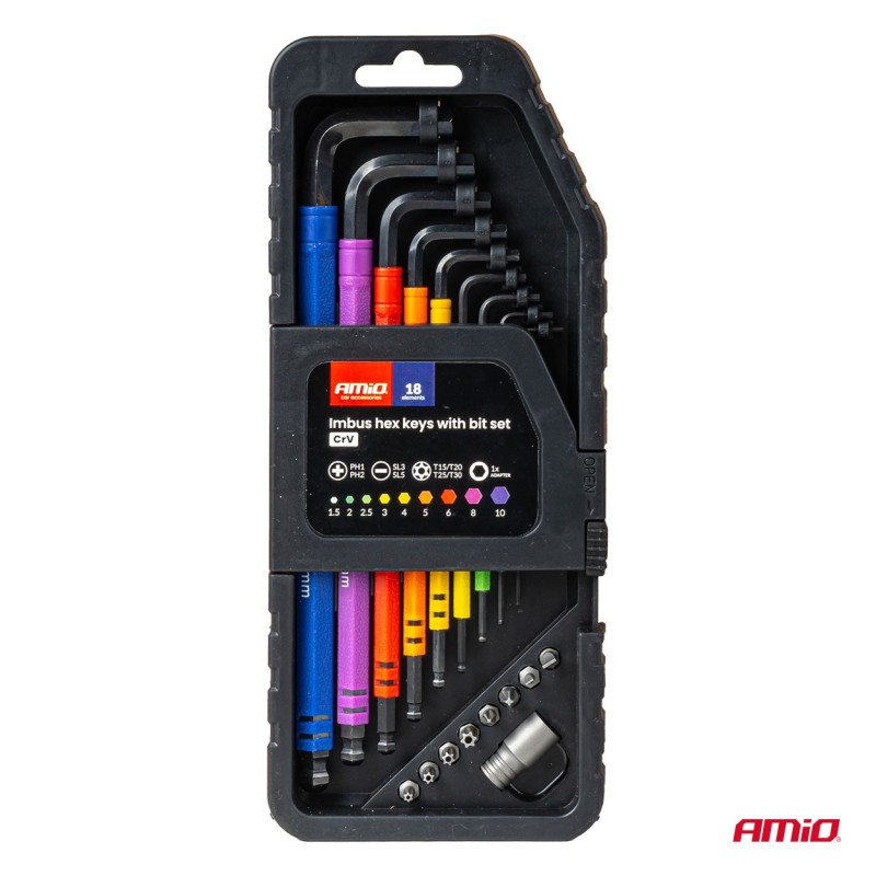 Juego 9 llaves hexagonales y puntas con adaptadores