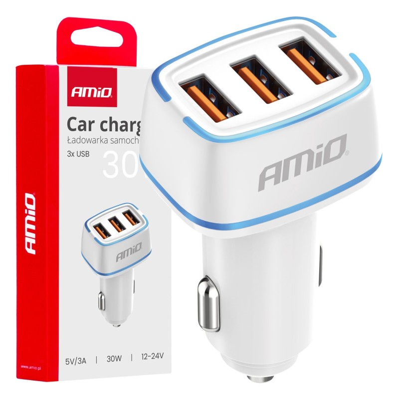 Cargador de coche 3x USB-A 30W 12/24V