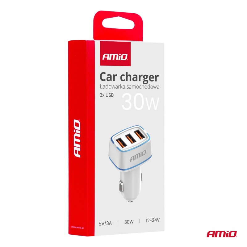 Cargador de coche 3x USB-A 30W 12/24V