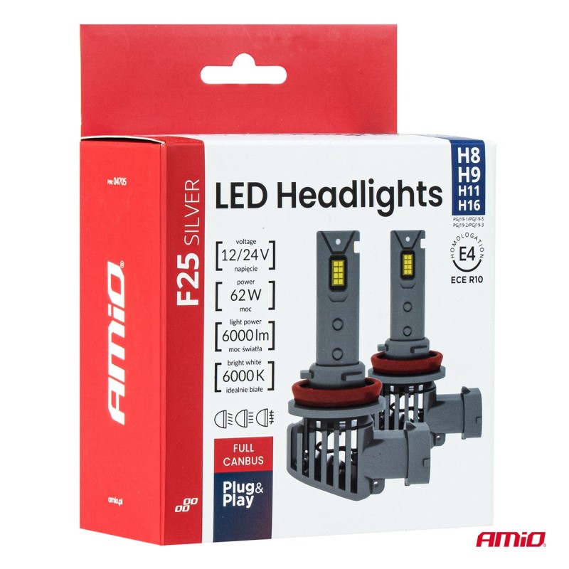 Kit LED H11, H8, H9, y H16 Full Canbus 62W 12V 24V