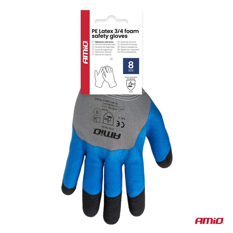 Guantes seguridad espuma de látex PE 3/4, 4 unidades, talla 8 (2 pares)