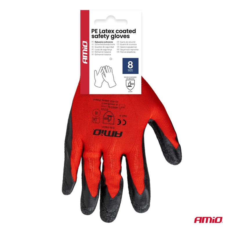 Guantes seguridad recubiertos de látex PE, 4 unidades, talla 8 (2 pares)