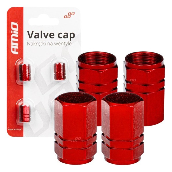 Tapones de aluminio para válvula color rojo 4 unidas