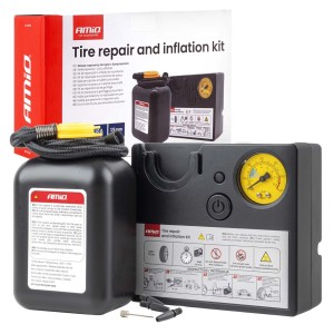 Kit de reparación e inflado de neumáticos 19mm 12V.