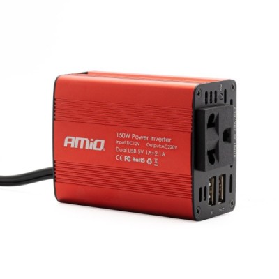 Inversor AMiO 12V a 230V 150W/300W 2xUSB PI01