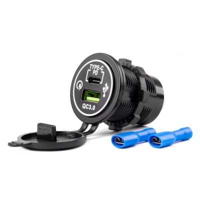 Base Cargador impermeable USB+USB-C 12/24 Voltios MOD-08