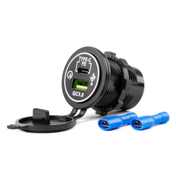 Base Cargador impermeable USB+USB-C 12/24 Voltios MOD-08