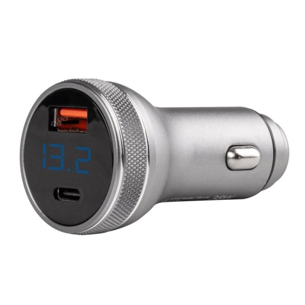 Cargador de mechero USB con voltímetro 38W PCH PRO-06 USB+USB-C 12/24V