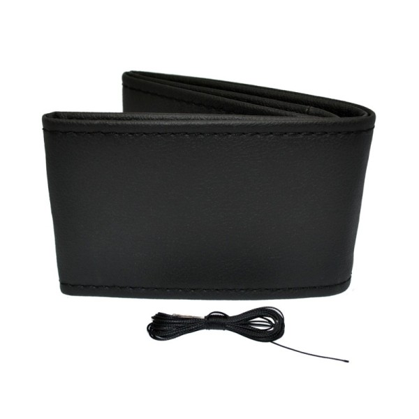 Funda de volante de cuero cosida color negro 38-39 mm
