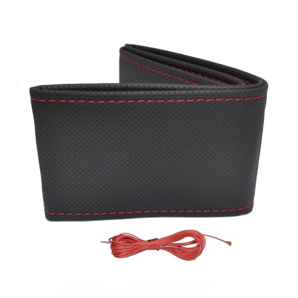 Funda volante de cuero perforado negra con hilo rojo 38-39 mm