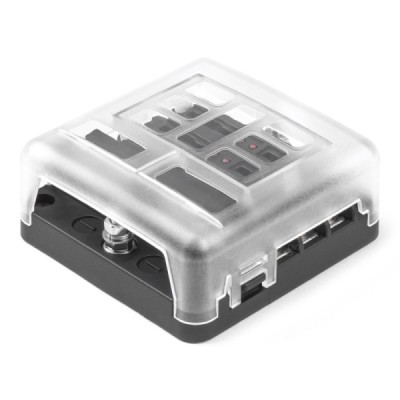 Caja de fusibles 6 vías con distribuidor de negativo e indicador led