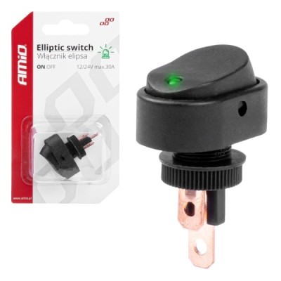 Interruptor ovalado Piloto Verde 12/24V max 30A ON/OFF