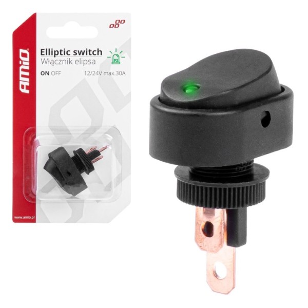 Interruptor ovalado Piloto Verde 12/24V max 30A ON/OFF