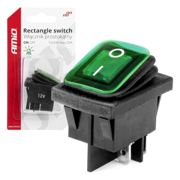 Interruptor Rectangular Verde (Iluminado) 12/24V 20A ON/OFF