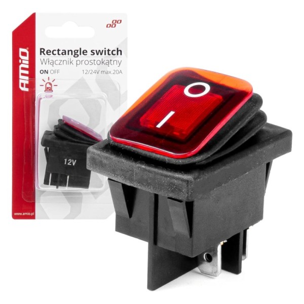 Interruptor Rectangular Rojo (Iluminado) 12/24V max 20A ON/OFF