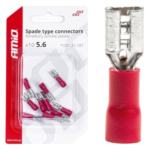 Terminal Plano Hembra Rojo 5.6mm 0.5-1.5mm2 10A 10 uds.