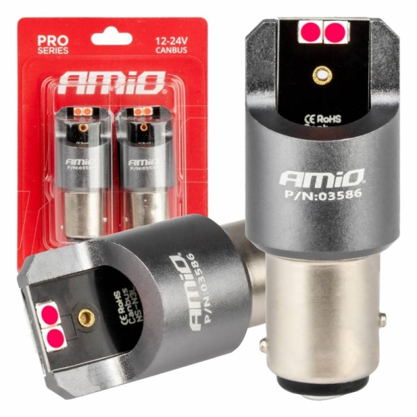 Bombillas LED Rojo BAY15D P21/5W CANBUS, PRO series 4x3030 SMD 12/24V AMIO-03586