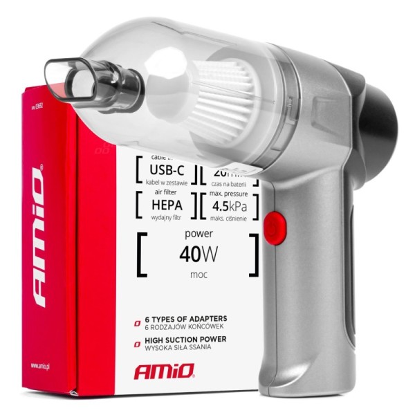 Aspirador con batería recargable para coche HEPA 4,5Kpa. AMIO-03692
