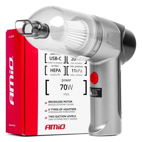 Aspiradora con batería recargable para coche HEPA 11Kpa. AMIO-03693
