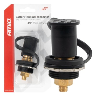Conector alimentación batería negro con tapón 3/8 M10 12V 24V 48V 250A AMIO-03813