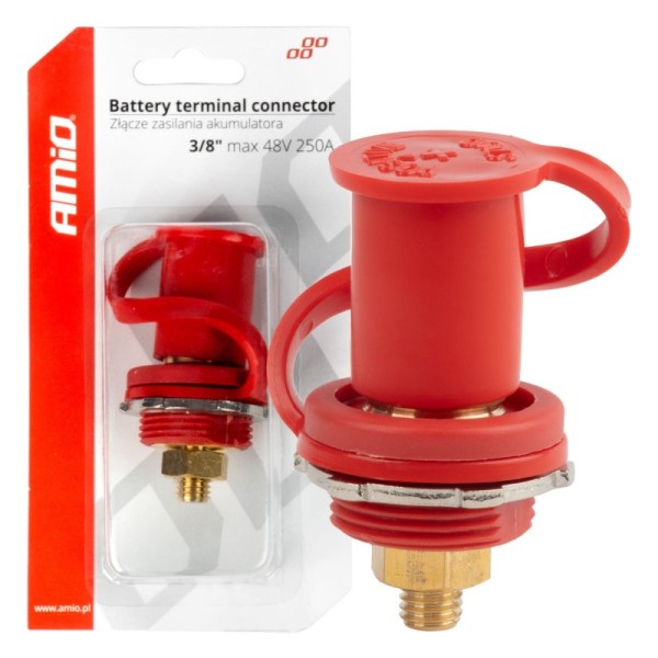Conector de alimentación de batería rojo con tapa 3/8 M10 12V 24V 48V 250A AMIO-03814