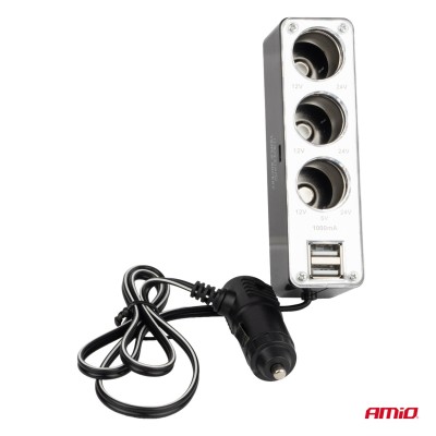 Conector Extensión mechero SOC3, 3+1 USB