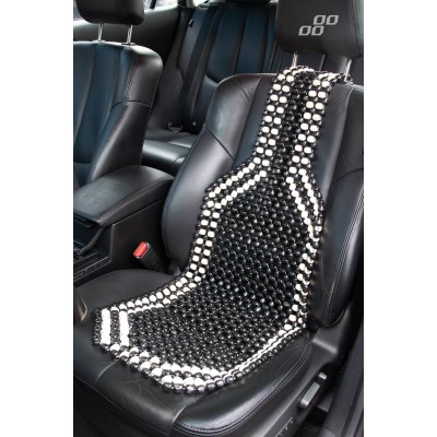 Respaldo con bolas de madera para asiento de coche- negra con acabdos beige