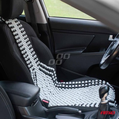 Respaldo con bolas de madera para asiento de coche- beige con acabados negro