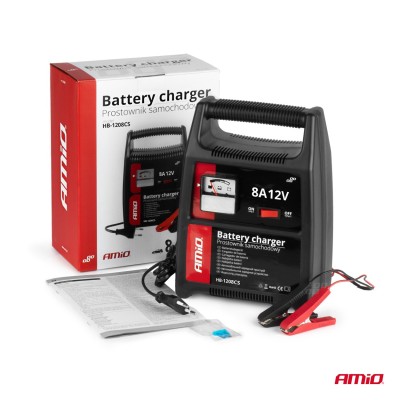 Cargador para batería con indicador 8A, 12V AMiO SBC-8A