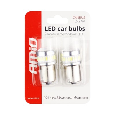 Lámparas LED CANBUS 3014 24SMD + 3030 6SMD 1156 BA15S P21W R10W R5W White 12V/24V