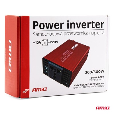 Inversor AMiO 12V a 220V 300W/600W 2xUSB PI03