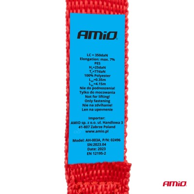 Juego cintas de amarre con tensor 700kg 25mm 4,5m 4 unid BELT-03