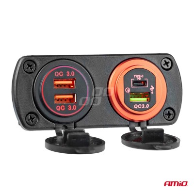 Base Cargador impermeable USB+USB-C 12/24 Voltios MOD-08