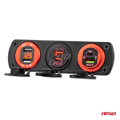 Base Cargador impermeable USB+USB-C 12/24 Voltios MOD-08