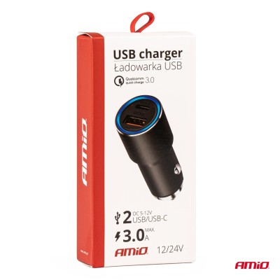 Cargador mechero  para coche en aluminio PCH PRO-08 USB-C+USB 38W 12/24V