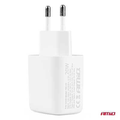 Cargador de pared PRO-09 USB+USB-C 20W Quick Charge 230V