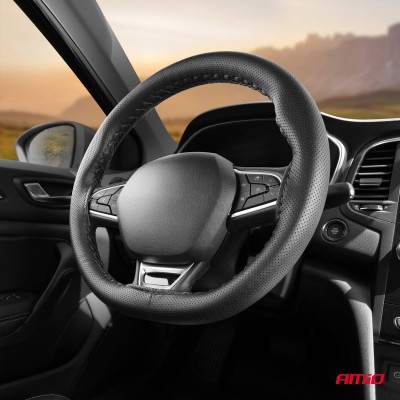 Funda volante cosida de cuero perforado color negro 38-39 mm