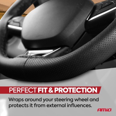 Funda volante cosida de cuero perforado color negro 38-39 mm